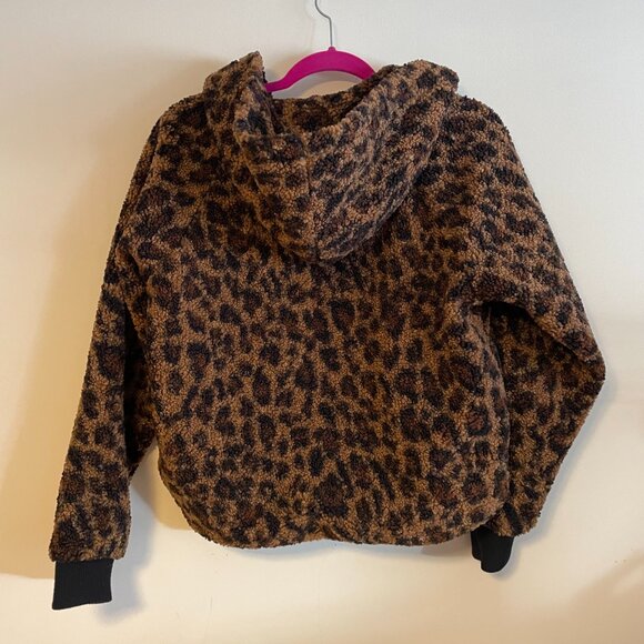 LOFT Lou & Grey Leopard Cozy Up Sherpa Hooded Lined Zip Up Jacket Hoodie Size XS - Picture 6 of 6